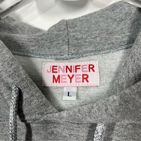Jennifer Meyer Women's Size Large Grey White Good Luck Charm Hoodie Sweatshirt - Picture 13 of 16